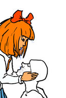 art female glasses mymy ongezellig open_mouth orange_hair orange_skin soyjak spit stubble variant:unknown // 606x897 // 117KB