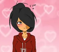 artist:nicololyy black_hair english_text ggtag green_eyes heart hoodie maya maya_blush meta:general_fanart text // 2048x1804 // 163KB