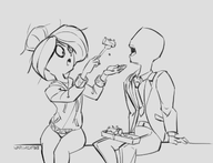 anon black_and_white eating feeding maya meta:general_fanart open_mouth sketch tie // 1260x966 // 276KB