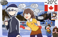 alcohol artist:ghanshan blonde_hair blue_eyes bow brown_hair canadian_flag coat coco covered_in_snow earring earrings english_text exclamation_mark exclamation_marks eyelashes flag:canada glove gloves goal_post goof green_eyes hat hockey hockey_stick hockey_sticks hoodie ice jacket meta:general_fanart mountain mountains mymy occoal orange_hair question_mark question_marks rock roos shivering skirt snow speech_bubble speech_bubbles stan text_bubble text_bubbles thought_bubble tree trees vodka white_hair // 1680x1080 // 2.0MB
