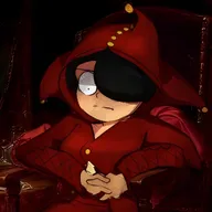 artist:ghanshan black_hair button chair jester jester_costume jester_hat maya meta:general_fanart sitting // 1080x1080 // 94KB