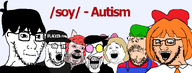 angry autism bambi_(moldygh) bbc blacked bowtie cap closed_mouth clothes concerned crazed deltarune ear friday_night_funkin' frown furry glasses hair hat merge multiple_soyjaks mustache mymy nara necktie omori ongezellig open_mouth orange_hair pink_hair shill soyjak soyjak_party spamton stubble subvariant:soyak_(crazed) subvariant:soyak_(irritated) subvariant:soylita sunny_(omori) suspenders variant:alicia variant:chudjak2 variant:gapejak variant:its_out_get_in_here variant:markiplier_soyjak variant:soyak video_game white_skin yellow_hair // 1557x591 // 113KB