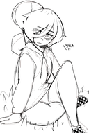 black_and_white happy hoodie legs_together maya meta:general_fanart sitting // 2000x3000 // 1.8MB