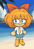 :3 beach blue_eyes boot bow freckles meta:general_fanart mymy neco_arc neko_aruku orange_hair palm_tree sea skirt tie tree tsukihime unknown_artist ネコアルク 月姫 猫アルク // 448x640 // 47KB