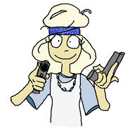artist:djpoonslayer bandana beginner_hands blank_background blonde_hair chain coco crtag firearm gun looking_at_viewer looking_at_you meta:general_fanart necklace pistol pointing_gun pointing_gun_at_viewer single_color_background undershirt white_background white_void wifebeater // 346x333 // 4.9KB