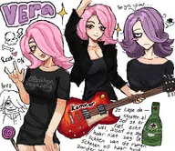 artist:komkor blushing bones bottle dutch_text electric_guitar guitar heart lollipop lolly meta:general_fanart operation_ongezellig pink_hair purple_hair sign_of_the_horns skull sparkles text variant:peeb vera // 1248x1080 // 303KB