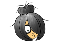 artist:unknown bodyless frown green_eyes hair_bun hair_covering_eye hair_over_eye hair_over_eye_(maya) head_only maya meta:general_fanart white_void // 1600x1200 // 330KB