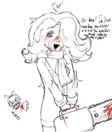 bloed blood bottle bow chainsaw english_text gore holding_chainsaw meta:general_fanart mymy text unknown_artist vera // 2498x2941 // 1005KB