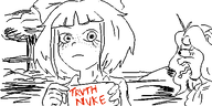 artist:oekakigod coco holding_object holding_sign looking_at_viewer meta:rijkskunst mymy niggerwiggle nuke oekaki text truthnuke // 500x250 // 40KB