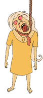 ack anti_ongezellig bloodshot_eyes cartoon clothes coco crying dead dress eyelashes female full_body hair hanging makeup necklace ongezellig open_mouth orange_skin rope soyjak suicide tongue tranny transparent_background variant:bernd yellow_hair yellow_teeth // 1197x2709 // 62KB