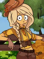 blonde_hair bush bushes coco cowboy_hat cowgirl drawing eyebrow_raised flower gloves hat looking_at_viewer meta:general_fanart outside sky smiling tree wheat ZMTFU zorinhakekk_(artist) // 1536x2048 // 597KB