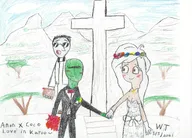 anon bible bijble blush bow brown_eyes chud coco crayon_(medium) cross dress english_text flower flowers glasses karoo marriage mountain necklace sketch smile smiling south_africa suit text tree trees wedding // 3544x2544 // 1.9MB