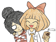 artist:EpicCatMewing black_hair bow closed_eyes freckles frown gemtag hair_covering_eye hair_over_eye hair_over_eye_(maya) juicebox maya meta:general_fanart mymy open_mouth orange_hair sleeveless_undershirt stroopwafel_juice tanktophair_bun tiw undershirt white_void wifebeater // 1138x858 // 1.3MB