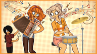 16th_note 8th_note accordion Artist:1azy_zelig blonde_hair coco cymbal drum drumstick hair_covering_eye hair_over_eye_(maya) instrument maya meta:general_fanart musical_instrument musical_note mymy necklace needs_dutch_tag orange_hair quarter_note sharp_sign shorts snare_drum triangle // 2485x1396 // 4.5MB