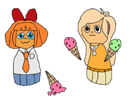 blue_eyes bow brown_eyes coco dropping_ice_cream ice_cream ice_cream_cone ice_cream_on_floor meta:general_fanart mymy orange_hair single_color_background single_colour_background skirt tie unknown_artist variant:peeb white_background // 965x709 // 78KB