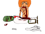 2soyjaks arm beard blood blue clothes doctor dr_soyberg eyes frog full_body glasses gore green_skin hair hand leg mymy ongezellig orange_hair pepe soyjak stubble text transparent_background variant:a24_slowburn_soyjak variant:israeli_soyjak // 1590x1194 // 131KB