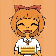 artist:rata_gabito bow closed_eyes happy holding meta:general_fanart mymy orange_hair tie // 1080x1080 // 46KB