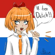 artist:cocoon_poco bow dutch_flag dutch_text freckles meta:general_fanart mymy ongezellig pointing text thumbs_up tie white_skin // 1359x1359 // 172KB
