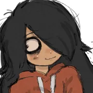 black_hair blush hair_covering_eye hair_down hair_over_eye hair_over_eye_(maya) hoodie looking_away maya meta:general_fanart unknown_artist white_void // 768x768 // 63KB