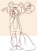 :) artist:gussywussy blanket cookie drink heart honey maya meta:general_fanart milk onesie question_mark thought_bubble // 611x820 // 185KB