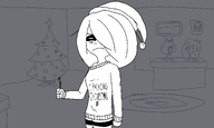 bow candy_cane carpry censor christmas christmas_tree coco doorway english_text frowm hair_bun hair_covering_eye hair_over_eye hair_over_eye_(maya) hat heart holding_candy holding_food holding_object maya meta:general_fanart mymy niggerwiggle ornament ornaments picture plate santa_hat star sweater table text tree trees // 2000x1200 // 106KB