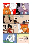 artist:maypachi_hmone bandana black_hair blonde_hair boot boots bow capelet comic desk english_text exclamation_mark exclamation_marks freckles frown grey_hair hat kiki orange_hair question_mark question_marks speech_bubble speech_bubbles stan star_of_david text text_bubble text_bubbles the_return_comic tie vera wiel Yana // 1080x1527 // 126KB