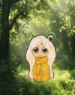 :3 blonde_hair brown_eyes button buttons coco grass Photo_as_background realism scarf shine sun_light tree trees variant:peeb // 736x938 // 1.1MB