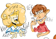 Artist:cheeserjin background_character blonde_hair brown_eyes buckteeth ear ears glasses laughing meta:general_fanart rens sjef talking text white_void // 655x459 // 207KB