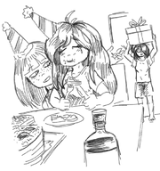 artist:oekakigod birthday cake coco crying hat maya meta:rijkskunst milktag_(minor) mymy no_color present // 1458x1553 // 198KB