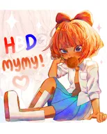 artist:colarikal blue_eyes bow heart meta:general_fanart mymy orange_hair skirt text tie // 1080x1350 // 175KB