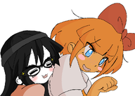 artist:cuteSoytan blush clothes glasses hair lucky_star mymy ongezellig orange_hair orange_skin traced variant:soytan // 1000x712 // 59KB