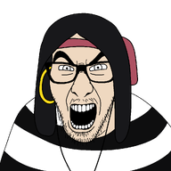 artist:rot clothes eyering glasses hair headband kiki meta:ias mustache open_mouth soyjak striped_shirt stubble transparent_background variant:slitherjak white_skin // 1024x1024 // 29KB