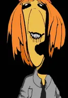 biting_lip black_background bowtie distorted low_quality mymy ongezellig orange_hair orange_skin shadow smile subvariant:hornyson variant:cobson // 1061x1520 // 41KB