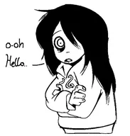 arms_crossed artist:izuseme black_and_white ellipsis english_text greeting hair_covering_ey hair_over_eye hair_over_eye_(maya) hand hands hoodie hoodie_strings maya meta:general_fanart open_mouth sisa stuttering text white_void // 989x1040 // 63KB