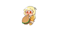 artist:ghanshan blonde_hair blush blushing brown_eyes coco eating eating_food food grabbing hamburger holding_food no_background outline oversized_food skirt transparent_background // 1920x1080 // 274KB
