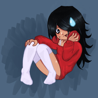 artist:fhashibir black_hair hair_down headphones long_socks maya meta:general_fanart open_mouth sleeveless_undershirt sweat sweating tanktop undershirt wifebeater // 1700x1700 // 1.5MB