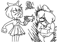 angry beard black_and_white bow chewing_hair drawing drool drooling facial_hair glasses gun hair_bun hair_covering_eye hair_over_eye hair_over_eye_(maya) hoodie mad maya meta:general_fanart mymy nervous scared shrugging sketch skirt smiling soyjak stubble sweating tie trichophagia white_bow // 737x540 // 17KB