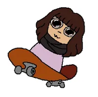 brown_eyes brown_hair meta:general_fanart pixel_art single_color_background single_colour_background skateboard skateboarding skating unknown_artist variant:peeb white_background zoey // 568x560 // 80KB