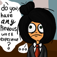 artist:bigzig dialogue drawing frown maya meta:general_fanart nervous suit // 1000x1000 // 539KB