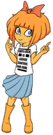 bow english_text looking_at_viewer meta:general_fanart mymy orange_hair pointing sketch text tshirt // 378x960 // 166KB