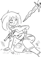 black_and_white ground gun meta:general_fanart milktag_(proper) mymy revolver sketch struggle sword // 2480x3507 // 483KB