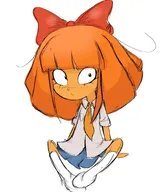 bow freckles mymy orange_hair single_color_background single_colour_background sitting skirt socks tie white_void // 1344x1543 // 142KB