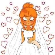 artist:victoria_wiwiwi beautiful blush dress freckles happy heart hearts holding_hands looking_at_me marriage mymy orange_hair orange_skin ponytail pretty smiling wedding wedding_dress wedding_ring white_skin wife // 1040x1040 // 192KB