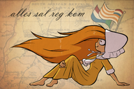 afrikaans_text bonnet coco dress dutch_text free_state_flag map official_art orange_hair SAR_flag smiling zuid_afrika // 2600x1728 // 3.0MB