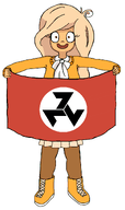 Afrikaner_Weerstandsbeweging Afrikaner_Weerstandsbeweging_flag AWB AWB_flag blank_background blonde_hair brown_eyes coco coco_flag flag happy holding_flag holding_object joy single_color_background single_colour_background skirt unknown_artist white_background // 714x1200 // 64KB