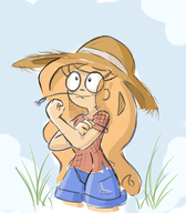 artist:gussywussy clouds coco gross looking_up meta:general_fanart outside plaid_shirt sunhat wheat // 2184x2500 // 3.8MB
