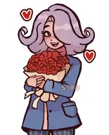 artist:soru blank_background blush flowers hearts holding_object love meta:general_fanart milktag_(proper) purple_hair single_color_background single_colour_background smiling vera white_background white_void // 1854x2300 // 410KB