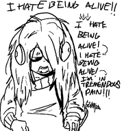 angry artist:gunk black_and_white headphones maya meta:general_fanart no_color open_mouth self_hatred text white_background white_void // 1000x1080 // 18KB