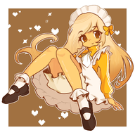 anime_eyes apron blonde_hair border brown_eyes coco hat heart meta:general_fanart nomnomytag shirt shoe shoes unknown_artist uuu // 2000x2000 // 2.0MB