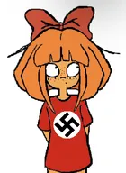 bow freckles hand_behind_back mymy nazi nazi_outfit niggerwiggle oranges shirt swastika white_void // 1170x1601 // 196KB